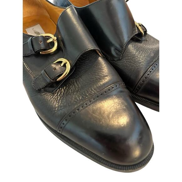 MEZLAN Men's Soft Black Leather Buckle Up Portofino Cap Toe Dress Shoes Size 8.5 - Picture 2 of 10